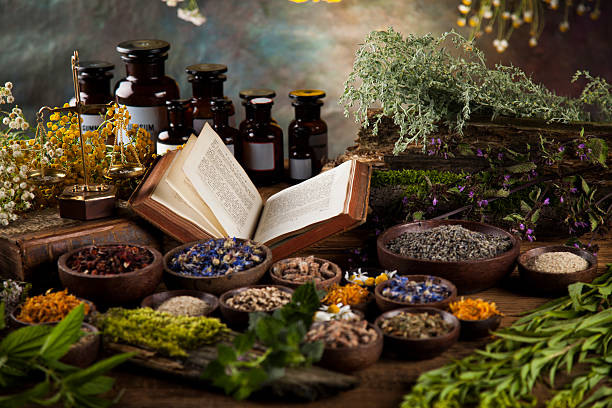 Natural Medicine On Wooden Table Background